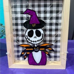 Skeleton Halloween Shadowbox Art with Purple Hat